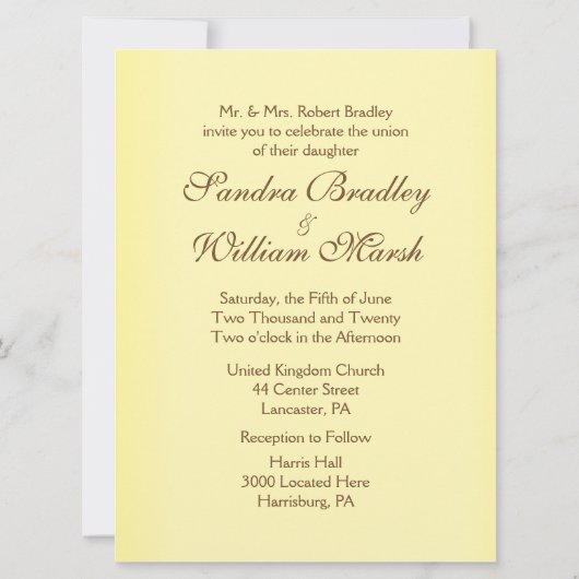 Antique mariée Faire-part de mariage jaune (Dos)