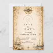 Antique Nautical Map Wedding Save The Date (Voorkant)