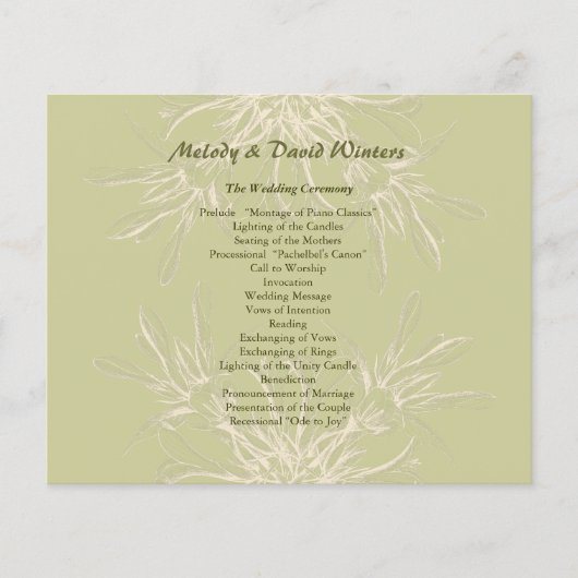 Antique Olive Floral Wedding Programme (Devant)