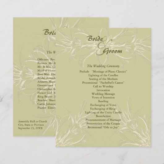 Antique Olive Floral Wedding Programme (Devant / Derrière)