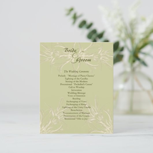 Antique Olive Floral Wedding Programme (Debout devant)