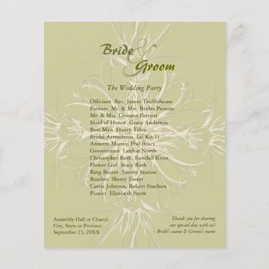 Antique Olive Floral Wedding Programme (Dos)