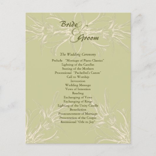 Antique Olive Floral Wedding Programme (Devant)