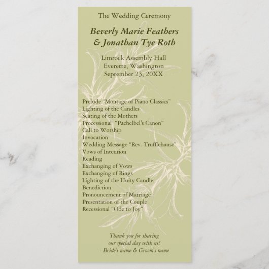 Antique Olive Floral Wedding Programme (Dos)