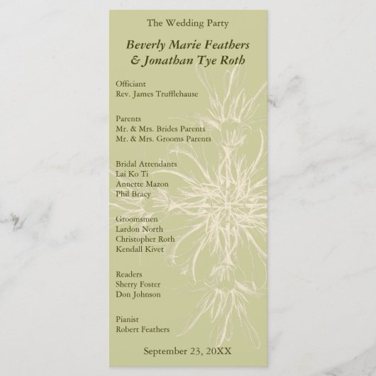 Antique Olive Floral Wedding Programme (Devant)