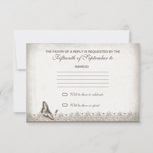 antique oude bruiloft rsvp kaartje (Voorkant)