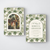 Antique Palm Tree Toile De Jouy Beach Wedding Kaart