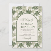 Antique Palm Tree Toile De Jouy Beach Wedding Kaart (Voorkant)