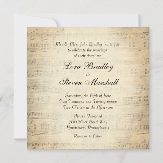 Antique Partition Mariage Thème Invitation (Devant)