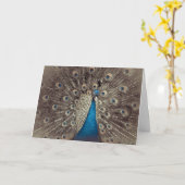 Antique Peacock Bleu Carte de voeux pliée (Fleur jaune)