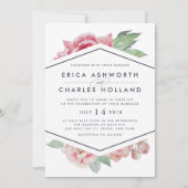 Antique Peony | Blush et Navy Faire-part de mariag (Devant)