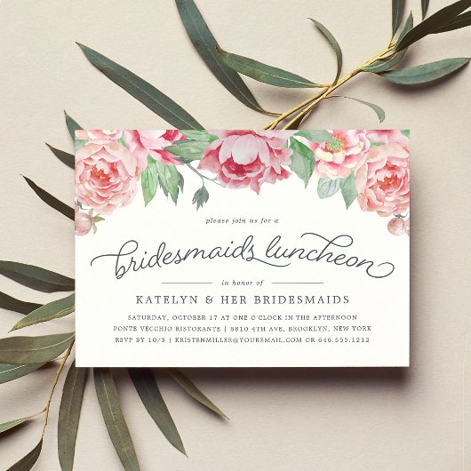Antique Peony Bridesmaitres Luncheon Invitation