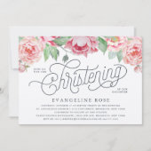 Antique Peony Christening Invitation (Devant)
