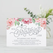 Antique Peony Christening Invitation (Debout devant)