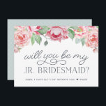 Antique Peony | Seras-Tu Ma Carte Jr Bridesmaid<br><div class="desc">Choisissez ces belles cartes pour demander à un proche d'être votre demoiselle d'honneur junior dans un style élégant. Le design floral vintage présente des pivoines d'aquarelle rose vif au sommet avec typographie décorative et lettrage gris bleu fumée. Le libellé de la carte de proposition pour fille de demoiselle d'honneur dit...</div>