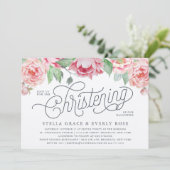 Antique Peony Twins Christening Invitations (Debout devant)