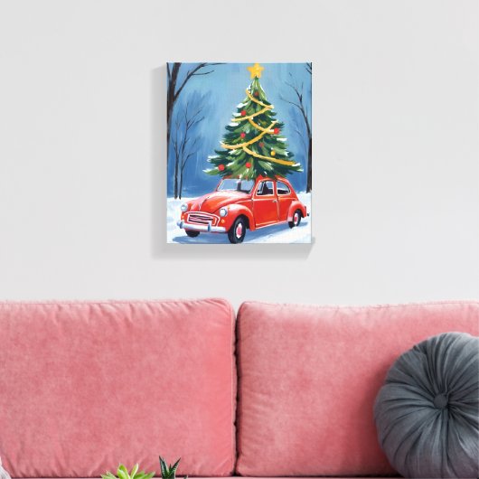 Antique Red Car Christmas Tree Canvas Afdruk (Insitu (Woonkamer))