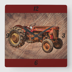 Antique Red Tractor Vierkante Klok