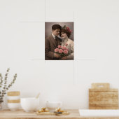 Antique Romantic Couple with Roses Poster (Cuisine)