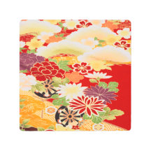 Antique Rouge Blanc Japonais Kimono Floral Flower