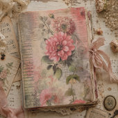Antique Roze Bloemendecoupage, Ephemera, Handschri Tissuepapier