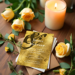 Antique Rustic Gold Map Faire-part de mariage