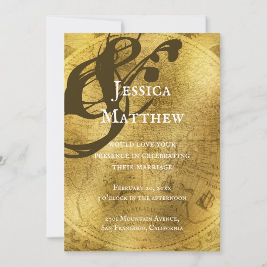 Antique Rustic Gold Map Faire-part de mariage (Devant)