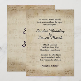 Antique Sheet Music Wedding Invitation Kaart