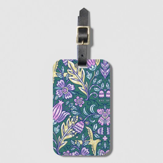 Antique Style Flowers and Birds Pattern Bagagelabel (Voorkant (verticaal))