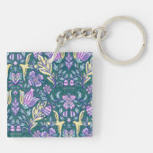 Antique Style Flowers and Birds Pattern Monogram Sleutelhanger (Achterkant)