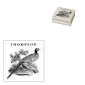 Antique tekening van fazant jachtvogel naam in zwa 	rubberstempel (Gestempeld)