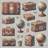 Antique Travel Trunk & Globe Explorer Sticker Shee (Voorkant)