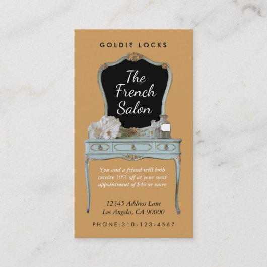 Antique Vanity Hair Maquillage Salon Cartes de vis (Devant)