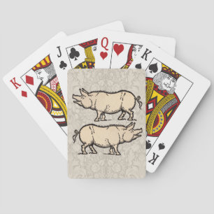 Antique Varken Illustratie Cute Vintage Pokerkaarten
