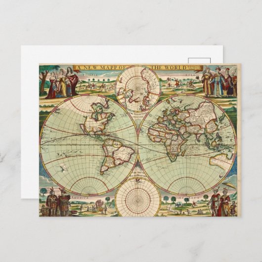 Antique Vintage carte du monde (Devant / Derrière)