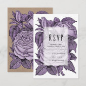 Antique violet rose vintage mariage floral RSVP (Devant / Derrière)