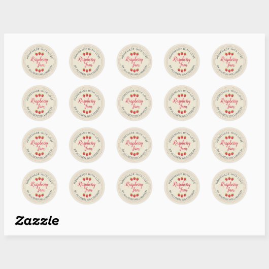 Antique White Raspberry Homemade With Love Jam  Ronde Sticker (Vel)