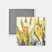 Antique Wood Block Print Daffodils Magnet Magneet (Voorkant / Achterkant)