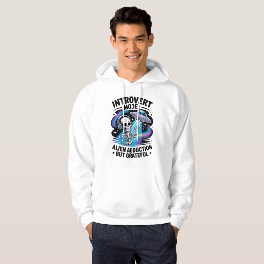 Antisociaal skelet UFO Funny Space Introvert Hoodie (Voorkant volledig)