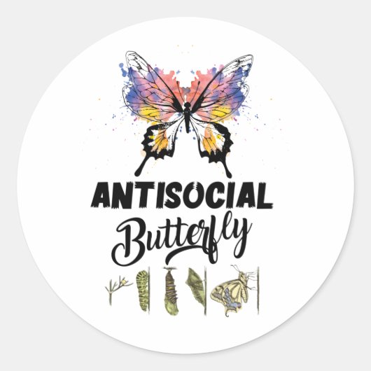 Antisociale Butterfly Introvert Distress Ronde Sticker (Voorkant)