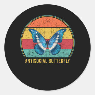 Antisociale Butterfly Retro Introvert Ronde Sticker