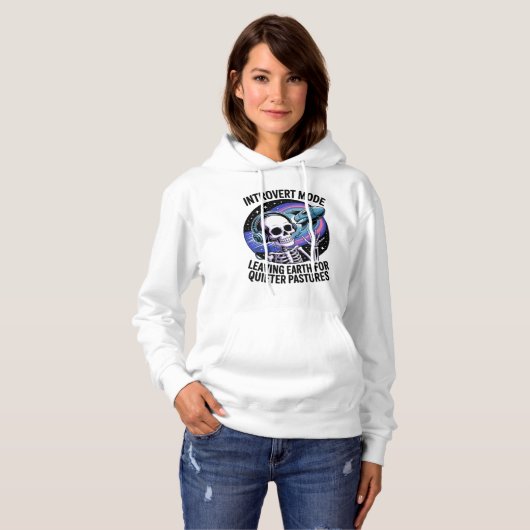 Antisociale Introvert Funny Skeleton Space Alien Hoodie (Voorkant volledig)