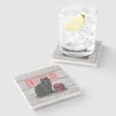 Antisociale kat en schedel stenen onderzetter (Zijkant)