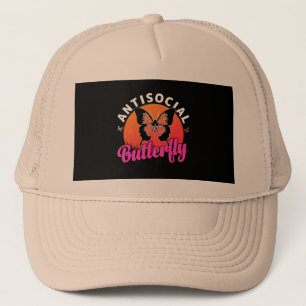 Antisociale vlinder ontwerp vector illustratie trucker pet