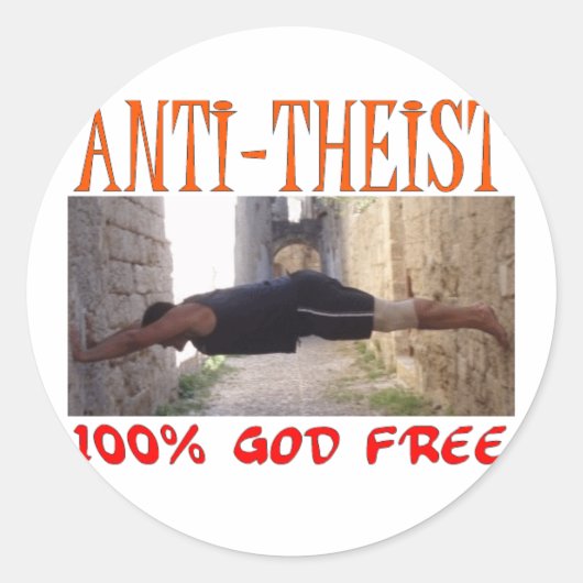 antitheïst ronde sticker (Voorkant)