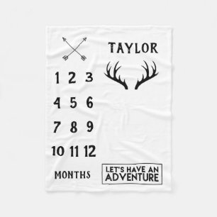 Antler Adventure Baby Boy Milestone Blanket Fleece Deken