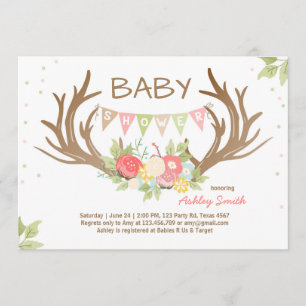 Antler Baby shower Invitation Deer Woodland Floral Kaart