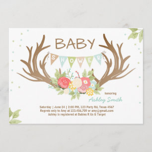 Antler Baby shower Invitation Deer Woodland Floral Kaart