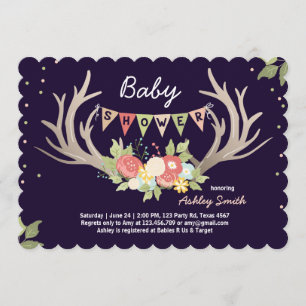 Antler Baby shower Invitation Deer Woodland Floral Kaart