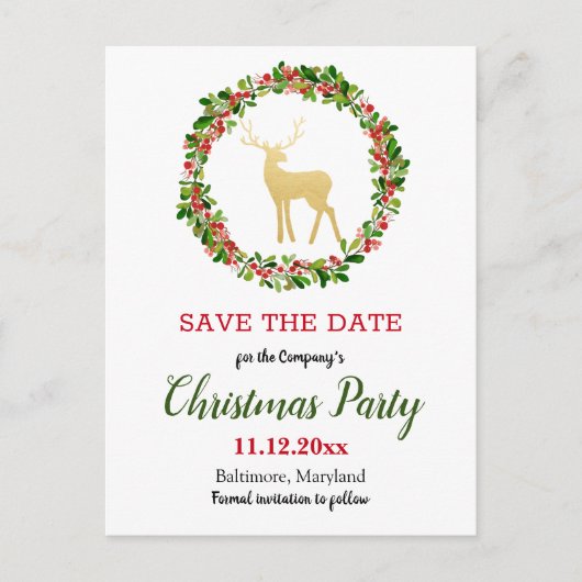 Antler Berry Wreate kerstparty redt de datum Aankondigingskaart (Voorkant)